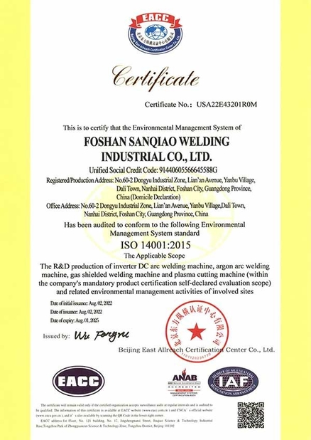 La CINA Foshan Sanqiao Welding Industry Co., Ltd. Certificazioni