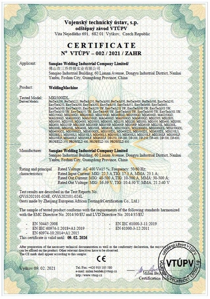 La CINA Foshan Sanqiao Welding Industry Co., Ltd. Certificazioni